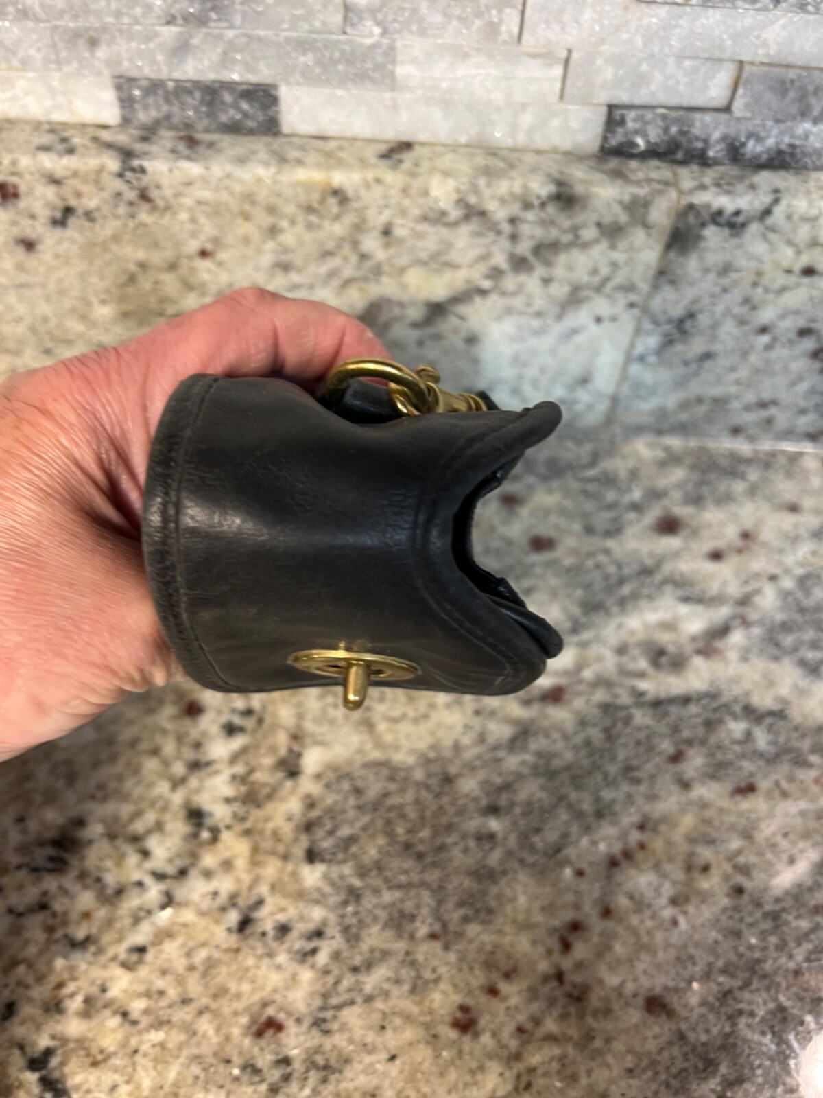 Coach Black Leather Gold Tone Turn Lock Pocket Wristl… Gem