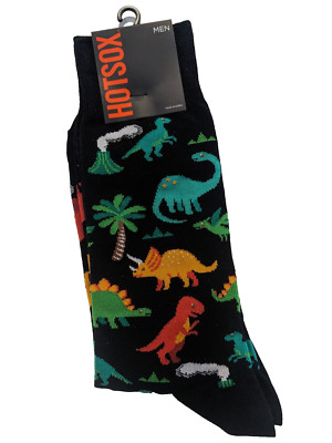 NEW ~ Hot Sox ~ Men's Single Pair Crew Socks ''Dinosaurs'' ~ Black 10-13