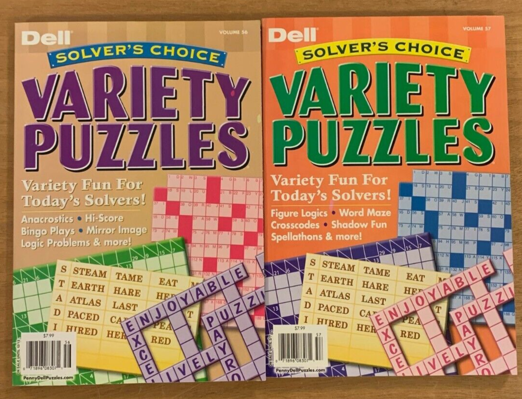 Lot of 2 Dell Solver's Choice Crosswords Variety Puzzle Books Volume 56