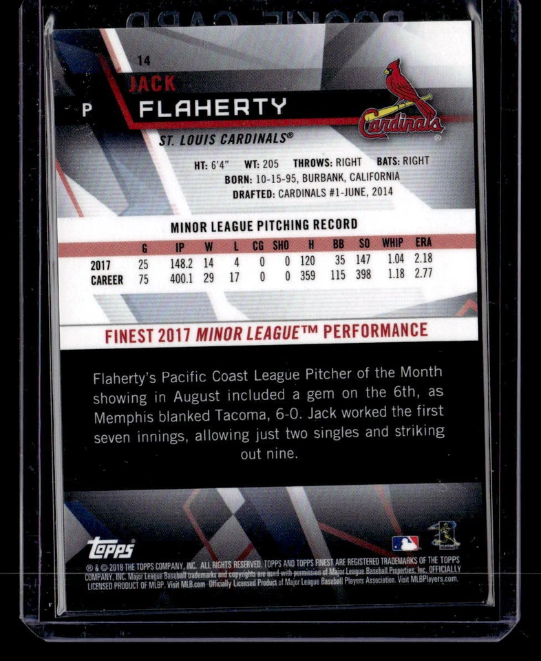 2018 Finest #14 Jack Flaherty Gold Refractor Ex / Near Mint - Image 2 of 2