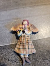Girl angel doll heart wings plaid flowers ornament xmas
