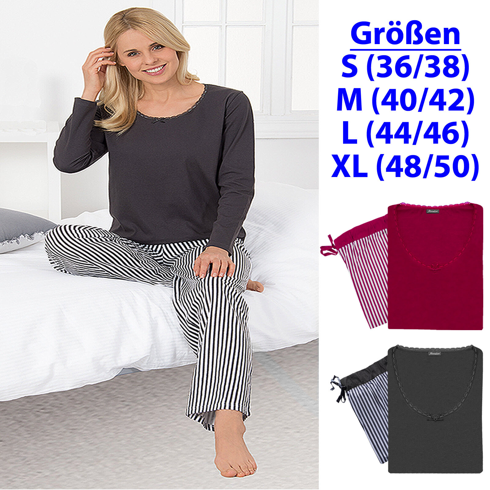 Damen Nachtwäsche Pyjama Schlafanzug Nachtanzug Alfa 100% Baumwolle Gr. S M L XL