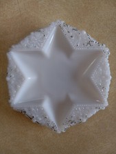 Antique Victorian Milk Glass 6-Point Star Trinket Dish with Beaded Fleur-de-Lis Border