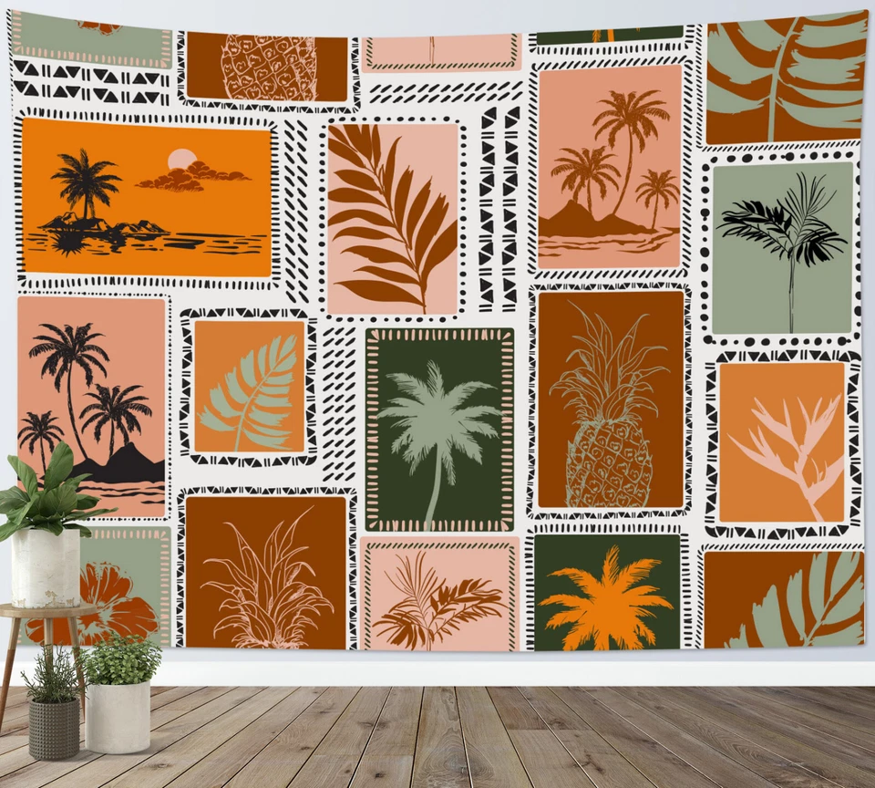 Tapiz de palmera de planta tropical con retazos a cuadros para dormitorio sala dormitorio dormitorio Foto 2 de 4