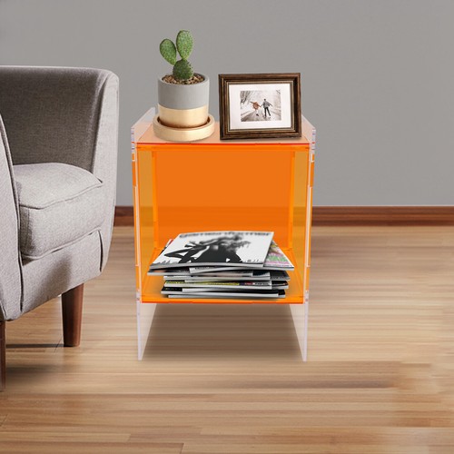 2-Layers Clear Side End Table Acrylic Coffee Table for Living Room Bedside Table - Picture 4 of 17