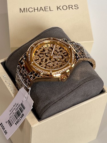 Michael Kors MK7284 Lennox Animal Pavé Gold-Tone Womens Watch BNWT Gift Box $550 - Picture 2 of 9