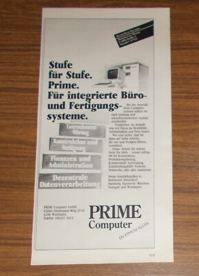 Seltene Werbung PRIME COMPUTER für integrierte Büro- & Fertigungssysteme #2 1983