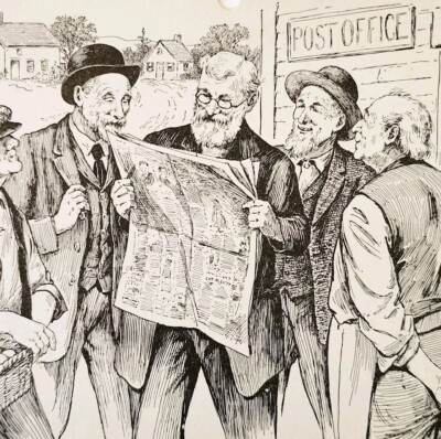1930s-40s Art Print 1900s Era Men Gathered At Post Office Reading Newspaper E89D