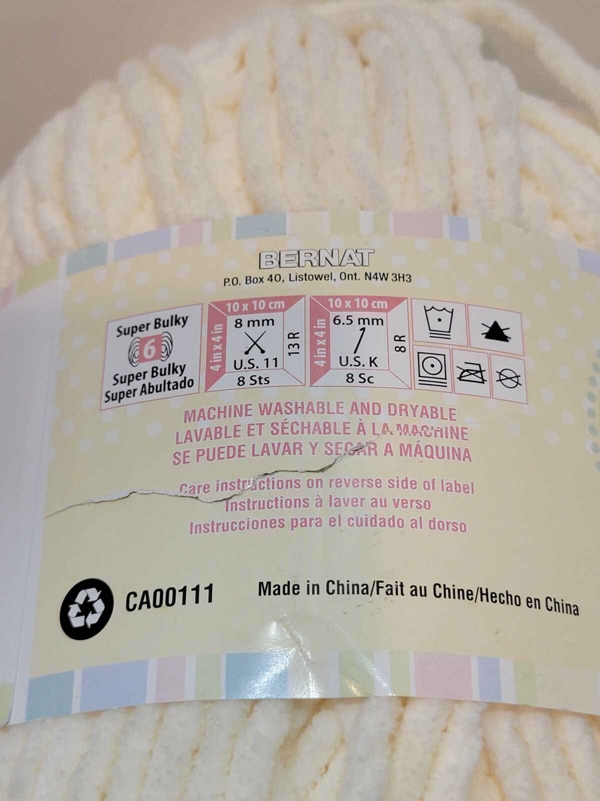 Bernat Baby Blanket Yarn Skein Vanilla 04008 Super Bulky 285yd/10.5 oz