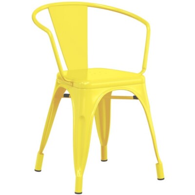 Cafe Style Stackable Yellow Metal Restaurant Dining Armchair For Outdoor Use