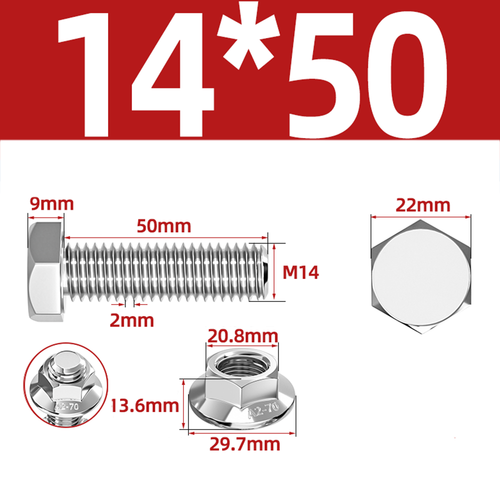 304 Stainless Hex Flange Bolts With Free Serrated Flanged Nuts M10 M14 M16 M20 - Picture 69 of 138