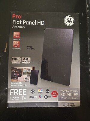 GE TV Antenna Pro Flat Panel HD 30 Mile Range 1080P 4K Local Weather News