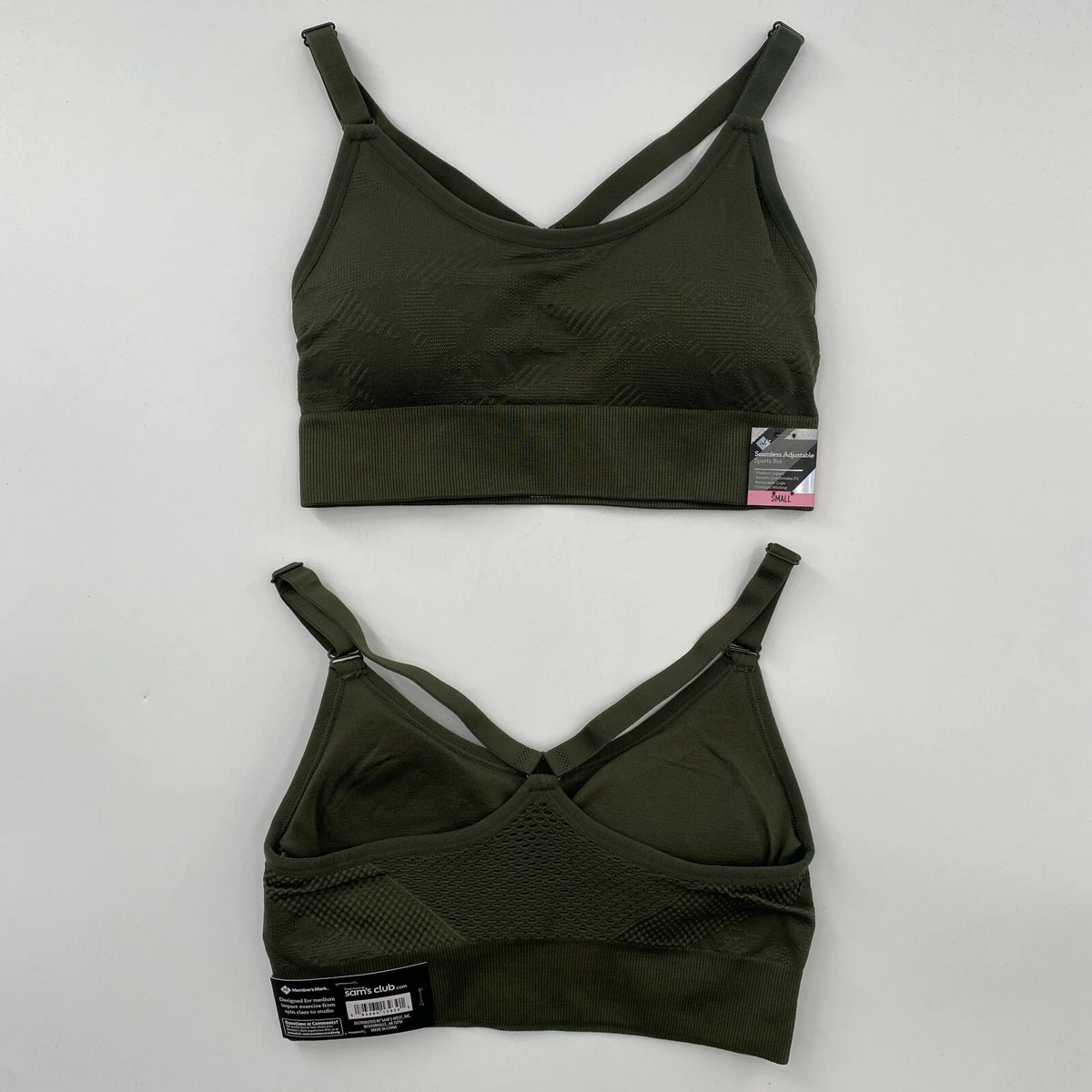 Members Mark Women's Seamless Sports Bra Racerback Removable Cups Green  size S