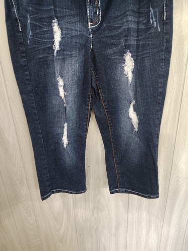 Cato Womens Jeans Zip up Dark Denim Stretch Distressed Thick Stitched Size 12 - Picture 3 of 10
