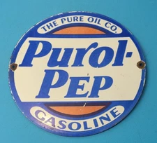 VINTAGE PURE OIL CO PORCELAIN PUROL PEP GASOLINE SERVICE STATION PUMP PLATE SIGN