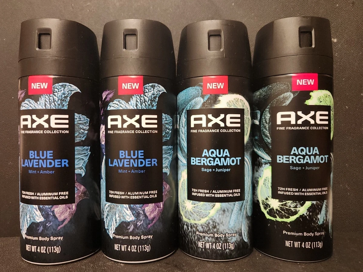 LOT Of 4 AXE BODY SPRAY FINE FRAGRANCE COLLECTION 4 OZ, 2 Blue