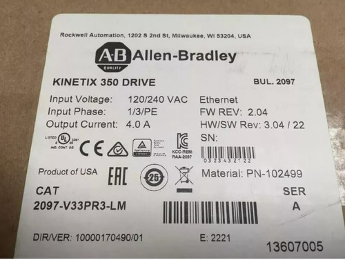 New Factory Sealed Allen-Bradley 2097-V33PR3-LM / A Kinetix 350 Servo Drive 1kW