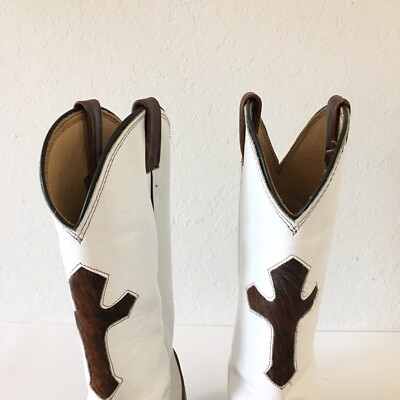 Larry Mahan Brown Leather Square Toe Calf Hair Cross Western  display picture 1