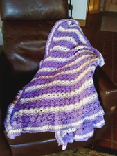 VTG Handmade Crochet Afghan Lap Blanket Throw Lavender White Granny Core 74”x44"