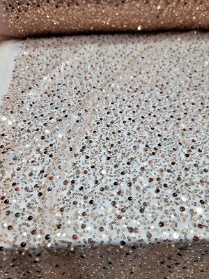 Rose Gold Lace Sequins Embroidery With Pearls Prom Fabric By The Yard For  Dress | eBay
