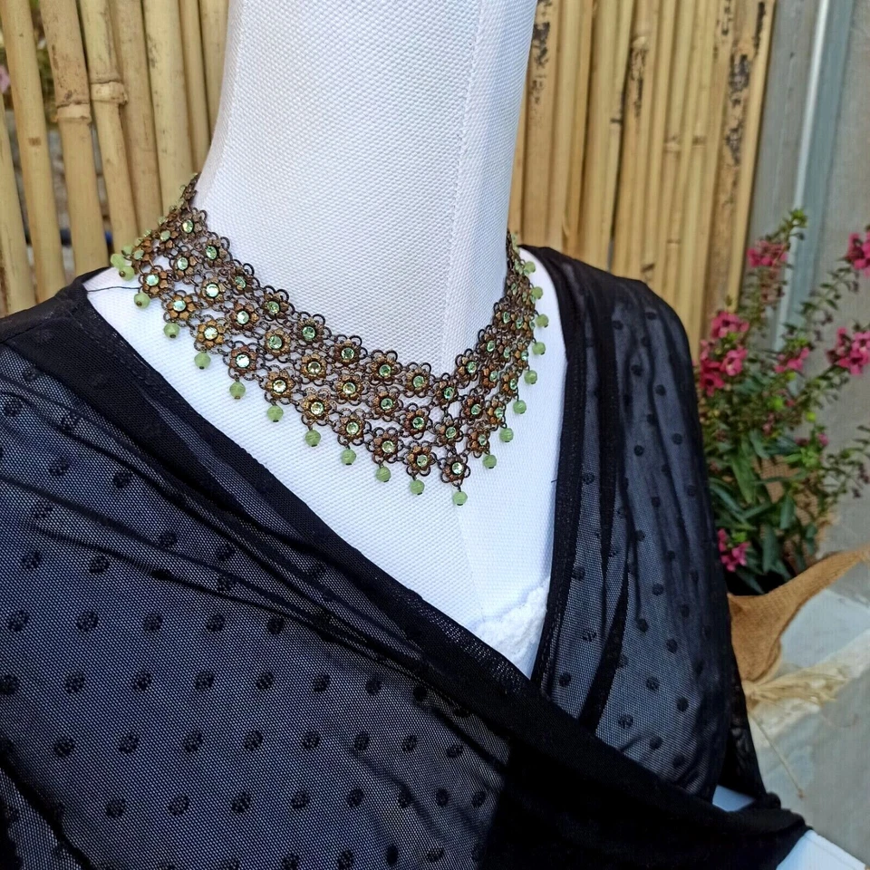 Michal Negrin V Collar Gargantilla Babero Araña Hadas Flores Bohemia Caja de Regalo Foto 2 de 4