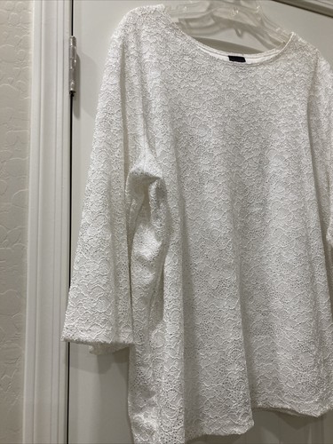 NWT Pretty White W Silver Elements Top J.t.b. Top SX 3X 3/4 Semi Sheer Sleeves - Picture 4 of 12