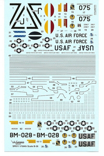 Warbird B-36 Peacemaker Decals 1/184 SP011 For Atlantis Kit (Former Revell)