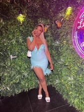 bandage dress 12 teal colour with feathers