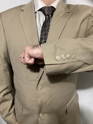 Mens Sport Coat Blazer Suit Jacket 41R 45" Beige 2 Button Wool Andrew Fezza Mint - Picture 5 of 14