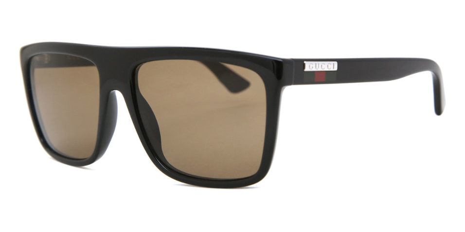 GUCCI GG0748 Men's Square Acetate Shield Black/Brown 59mm