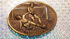 VINTAGE Bergamot Brass Works  SOCCER BELT BUCKLE  1977 Gold Tone
