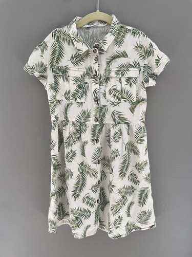 H&M Girls Palm Dress Short Sleeve Button Front Neutral - size 7/8