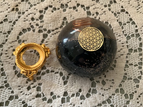 Orgonite Black Tourmaline Sphere Ball With Flower Of Life Symbol Healng Stone - Picture 3 of 6