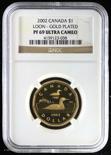 2002 Canada Loon Gold Plated Dollar NGC PF 69 Ultra Cameo | Loonie Top Pop