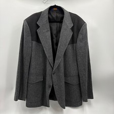 Pendleton Western Suede Blazer Herringbone Gray Wool Sport Coat Mens 50R