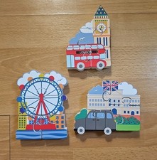 ORANGE TREE TOYS WOODEN MINI PUZZLE X 3 LONDON EYE BIG BEN LONDON BUS PALACE