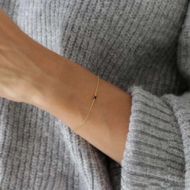 Pulsera de plata de ley 925, delicada pulsera, pulsera simple, joya de piedra de nacimiento Foto 4 de 4