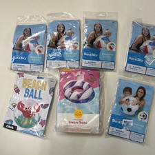 Lot Of 7 Inflatables 5 20  Beach Ball" Beach Balls 1 16  Crab Beach Ball  Tube