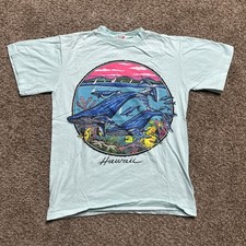 Vintage Jerzees Hawaii Single Stitch T Shirt Size Small Blue USA Made