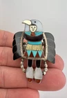 HUGE Vtg Madeline Beyuka Zuni Sterling Silver Multi Gem Flush Eagle Dancer Ring