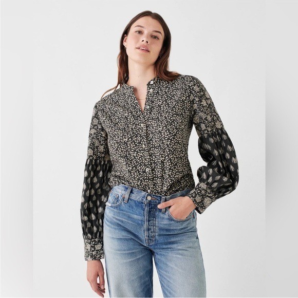 Faherty Adalyn Button Front Leaf Batik Print Blou… - image 1