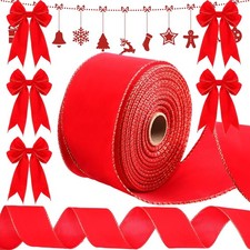 Christmas Wired Velvet Ribbon with Gold Edge Waterproof Velvet Decoration Rib...