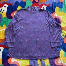 Woman Within Paisley T-Shirt Women’s 1X Purple Long Sleeve Mock Neck Flowers Mom