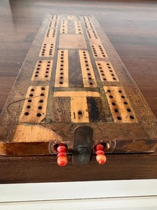 Vintage Wood Cribbage Board with Two Markers