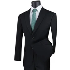 VINCI Men's Black 2-Button Peak Lapel Modern-Fit Suit, 36S-56L - NEW