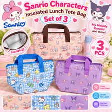 Sanrio Insulated Lunch Tote Bag Set of 3 My Melody Kuromi Characters New Japan
