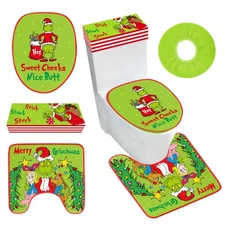 Funny Christmas Toilet Seat Cover Set 4pcs White Elephant Bathroom Decor