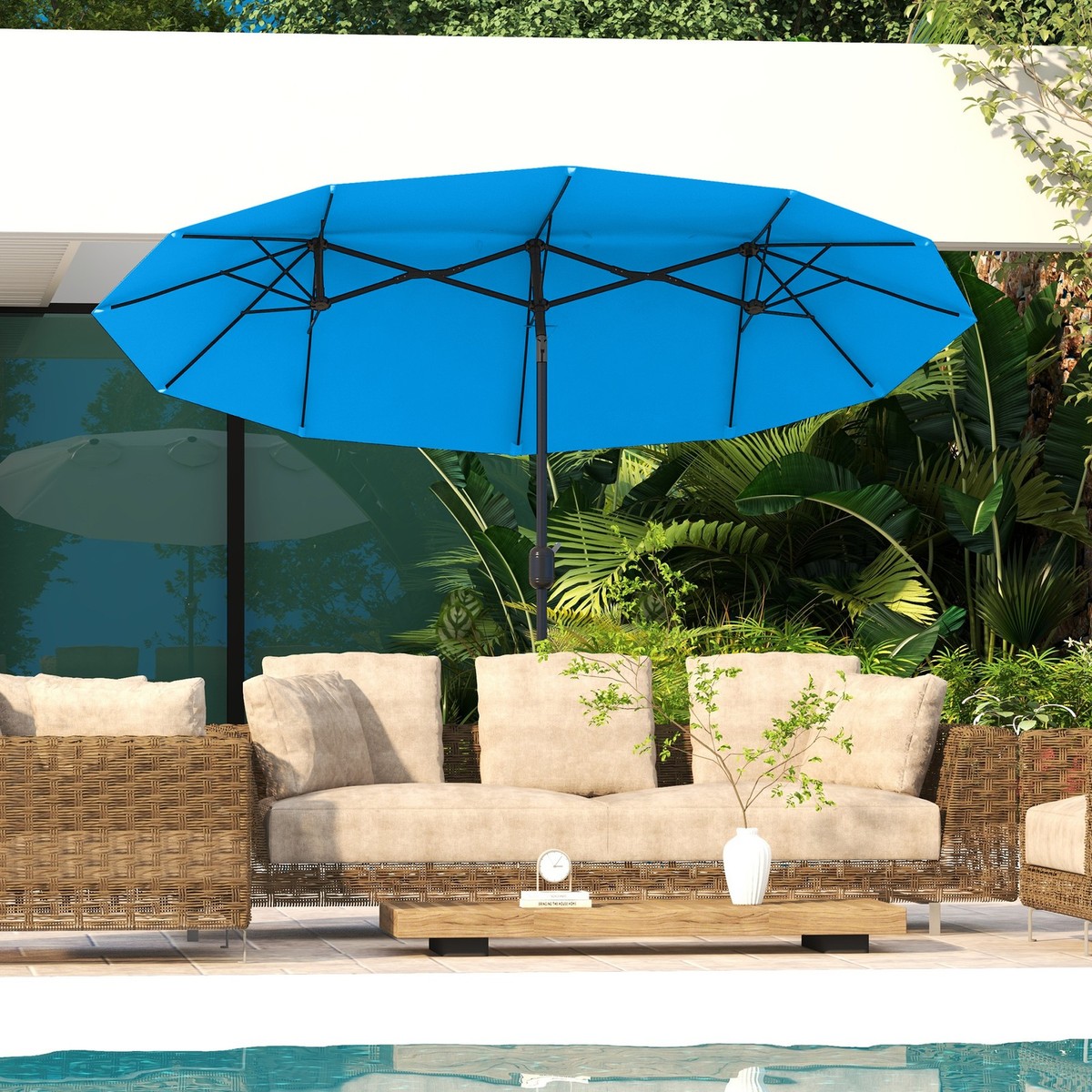 11-foot patio umbrella clearance ACEGOSES 11-ft Aluminum Red Slide-tilt Cantilever Patio Umbrella with Lights with Base one_size