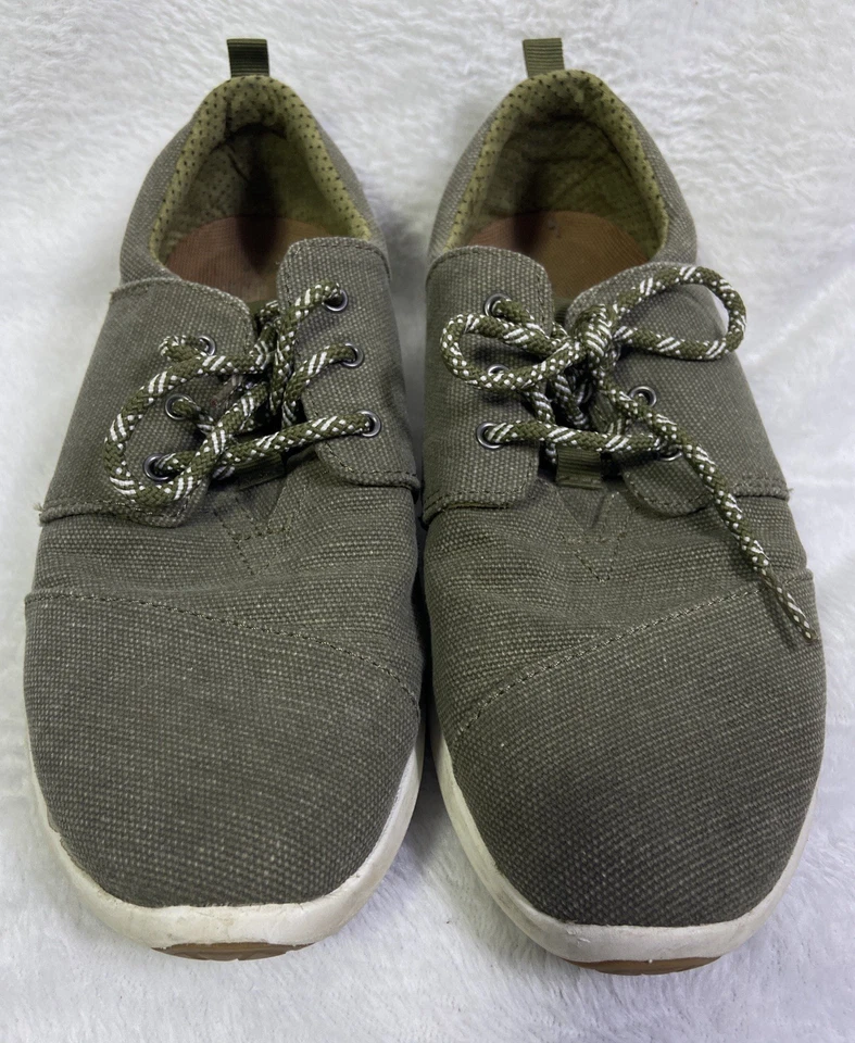 TOMS Del Rey 休闲女式橄榄绿色牛仔斜纹系带鞋美国 7.5 码 — 第 2/4 张图片