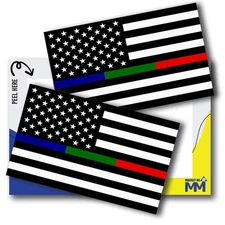 Magnet Me Up Thin Line American Flag Adhesive Decal Sticker, 3x5", 2Pk- USA Made